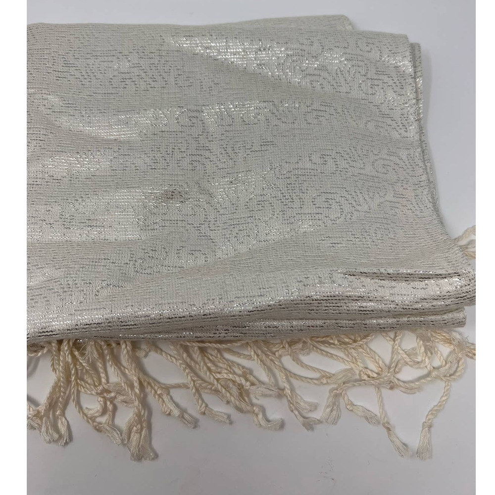 Cream and Silver Scarf 70‎ 1/2" Long x 21" Wide